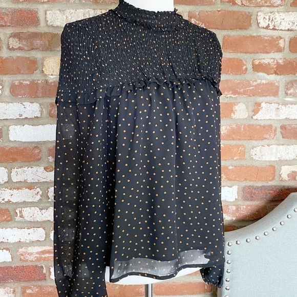 Sanctuary Bria Black polka dot long sleeve smock top Size XS New with tags - Picture 2 of 10